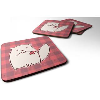 """" Caroline's Treasures Cat Pink Plad Foam Coaster Set på 4 3,5 multicolor """"