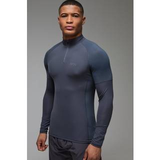 Mens Charcoal Man Active Muscle Fit Grid Panel Performance 1/4 Zip