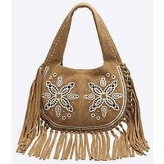 River Island River Island Brown Leather Fringed Broderie Shoulder Bag