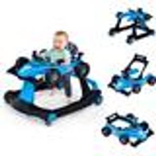 COSTWAY Musical Foldbar Baby Walker 4 i 1 biludseende pusher Justerbar højde og hastighed med lyseblåt rat