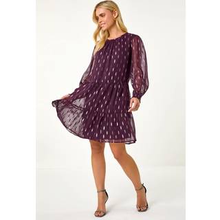 Roman Roman Purple Petite Metallic Jacquard Dress