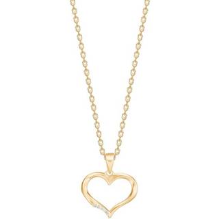 Siersbøl hjertevedhæng i 14 kt. guld med diamant - Inkl. forgyldt kæde