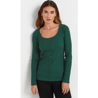 Lts Tall Emerald Green Ribbed Button Long Sleeve Top 16 Lts | Tall Women's Long Sleeve Tops