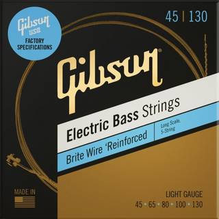 Gibson 45-130 Long Scale Brite Wire Electric Bass Strings, 5-String, Roundwound Light