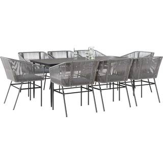 9 dele spisebordssæt til haven m. hynder polyrattan glas sort