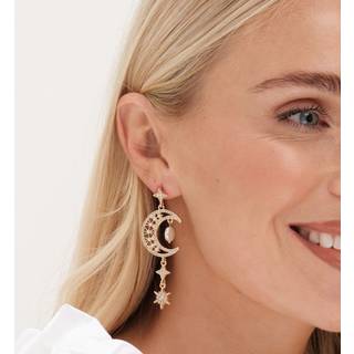 Mood Mood Gold Tone Crystal And Pearl Moon Charm Drop Earrings