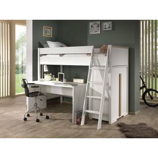 Høj juniorseng med skrivebord og garderobeskab – London sæt 90 × 200 cm, hvid