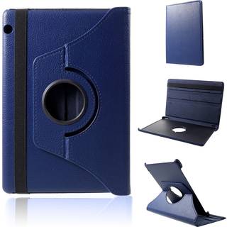 Huawei MediaPad T5 litchi læder flip etui - Mørkeblå