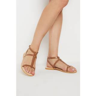 Lts Tan Brown Leather Cross Strap Flat Sandals In Standard Fit Size Standard > 13 - Standard 13
