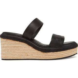 Leather Espadrille Wedge Sandals - Black - EU 40