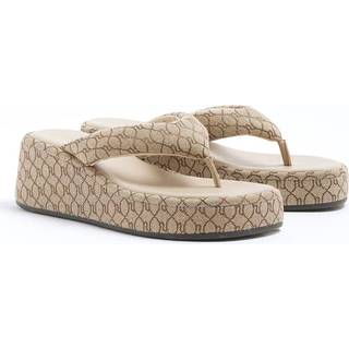 River Island River Island Brown Monogram Toe Thong Wedge Sandals