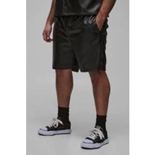 Mens Black Plus Pleated PU Basketball Shorts
