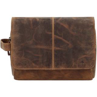 Greenburry Kulturbeutel zum Aufhängen Leder 27x20cm "Vintage" antikbraun, Kulturtasche, Waschtasche für Reisen
