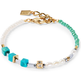 Coeur De Lion Gold Princess Fusion Pearls Turquoise Cubes Bracelet - Silver - 18cm