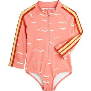 Mini Rodini Badedragt Med Lange Ærmer Pink Med Måger Upf 50+