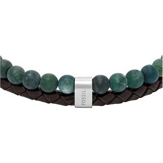 Fossil Beads armbånd i flettet læder og grønne sten