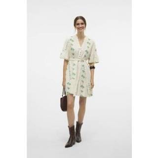 VERO MODA VERO MODA White V-Neck Linen Blend Floral Print Dress with Tie Belt