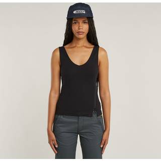 Asymmetrical Zip Slim Tank Top - Black - Women