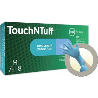 Ansell TouchNTuff 92-665 Lang, blå pudderfri engangshandsker i nitril, profil på fingerspidser med rullemanchet, længde 300 mm tykkelse 0,10mm AQL 1,5