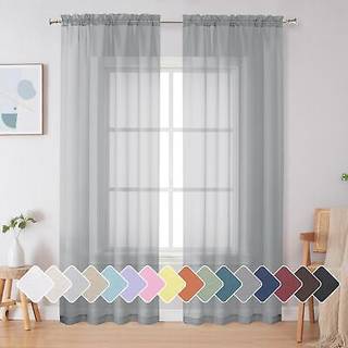 SimpleBrand Light Gray Sheer Curtains 72 inches Lange 2 paneler til stue stanglommer Luftede vinduesbehandlinger Voil