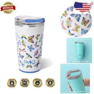 Swig Life 24oz Party Cup Stabelbar isoleret rejsekaffe Tumbler med EZ Skyder Låg Cup Holder Venlig rejse Thermos Rustfrit stål 24 Oz Tumbler Gena