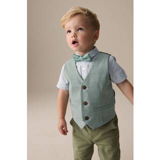 Next Sage Green Puppytooth Waistcoat, Shirt and Bow Tie Set (3mths-9yrs)