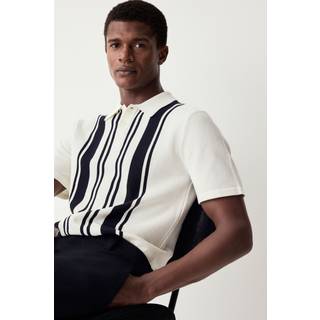 Next White/Navy Regular Fit 100% Cotton Short Sleeve Vertical Stripe Knit Polo Shirt