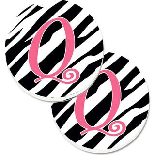 """"Caroline's Treasures Monogram Initial Q Zebra Stripe & Pink S?t med 2 Kopholdere Bil Coasters CJ1037-QCARC 2.56 Multicolor""""