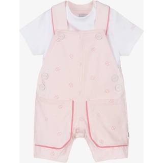 BOSStil piger. J52191 Sæt med overalls og T-shirt, pink, hvid (18meses= 81cm), Casual, Bomuld, Korte ærmer, børnetøj