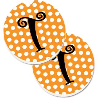 """" Caroline's Treasures Monogram Initial T Orange Polkadots Sæt med 2 Cup Holder Car Coasters CJ1033-TCARC 2.56 Multicolor """"