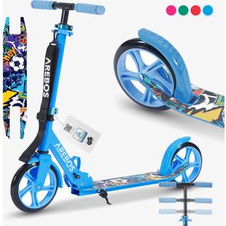 Arebos® Grafitti-scooter med pedalbremse, klokke, støttefod, bærestrop , løbehjul