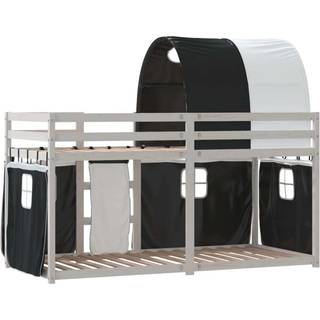 Køjeseng Med Gardiner Massivt Fyrretræ Blå - Hvid og sort / 75 x 190 cm