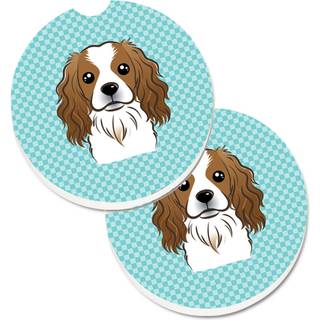 """" Caroline's Treasures Checkerboard Blue Cavalier Spaniel Set med 2 Cup Holder Car Coasters BB1162Carc 2.56 Multicolor """"