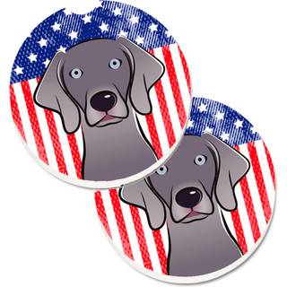 """" Caroline's Treasures American Flag & Weimaraner Set med 2 Cup Holder Car Coasters BB2161Carc 2.56 Multicolor """"