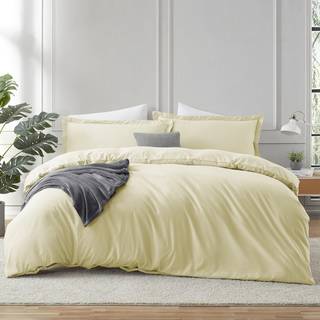 Hearth & Harbour California King Duvet Cover Set Vanilla Gul 3 stykker Duvetafd?kning Californien King Soft Double Brushed Duelt Cover med knaplu