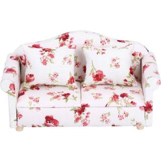 Mini Dukkehus Sofa 1/12 Skala Dukkehusm?bler Sofa Blomsterm?nster Minim?belsofas?t med rygpuder(#1)