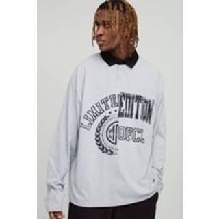 Mens Grey Tall Oversized Spliced Graphic Polo