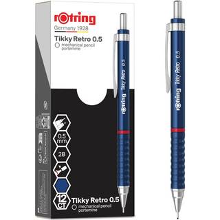 Rotring rOtring Tikky Retro Mekaniske Blyanter | 2B 0,5 mm | Blåt skaft | med Komfort Rillet Greb | 12 Stk