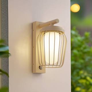 Lucande udendørs væglampe Chandan, 30cm, beige, sensor, IP44
