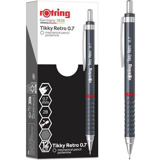 Rotring rOtring Tikky Retro Mekaniske Blyanter | 2B 0,7 mm | Gråt skaft | med Komfort Rillet Greb | 12 Stk