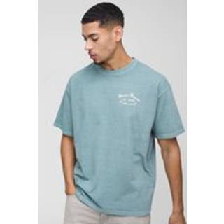 Mens Green Oversized Washed Puff Print Homme T-Shirt