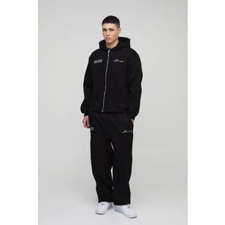 Mens Black Oversized Boxy Homme Print Zip Through Hooded Tracksuit