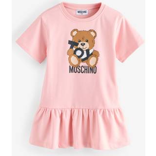 Moschino Moschino Pink Logo Jersey Short Sleeve Dress With Peplum Hem
