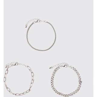 Mens Silver Chain Bracelet 3 Pack