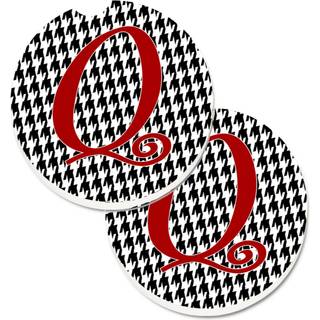 """" Caroline's Treasures Monogram Initial Q Houndstooth Black Set med 2 Cup Holder Car Coasters CJ1035-QCARC 2.56 Multicolor """"