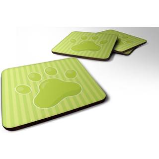 """" Caroline's Treasures Puppy Pawprint Green Stripes Foam Coaster Set på 4 3,5 multicolor """"