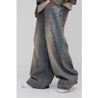 Mens Mid Wash Plus Tinted Wash Baggy Jeans