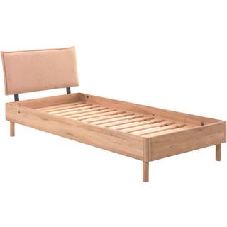 Seng 90 x 200 cm i eg – Forrest Oak med bouclé gavl