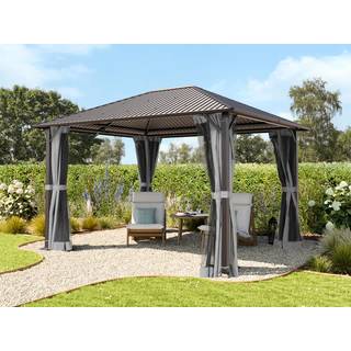 3x3,65m, hardtop havepavillon, inkl. 4 sidegardiner, grå - (300221)