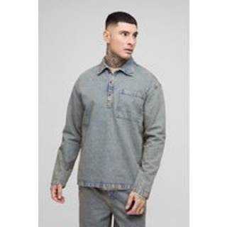 Mens Antique Wash Tall Oversized Denim Rugby Shirt